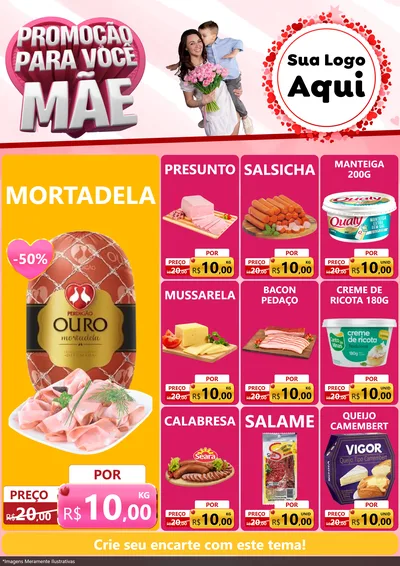 Modelo de Encarte para Encarte A4 Vertical com o tema Promoção Para Você Mãe para Frios e Laticínios