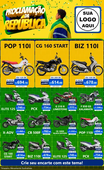 Modelo de Encarte para Encarte Grande com o tema Proclamação da República para Concessionaria de Motos