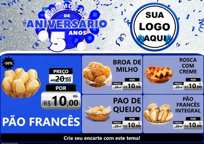Modelo de Encarte para Encarte A4 Horizontal com o tema Promoção de Aniversário - 5 Anos para Padaria