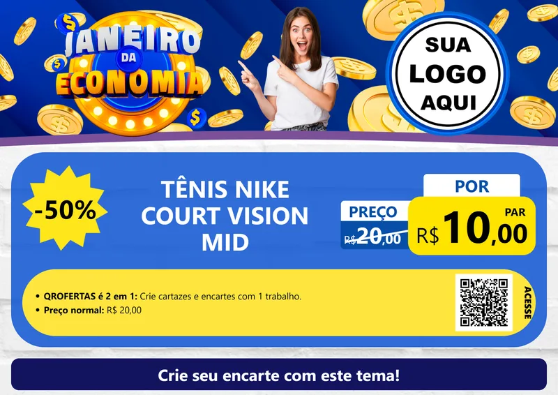 Modelo de Cartaz para Cartaz A4 Horizontal com o tema Janeiro da Economia para Calçados