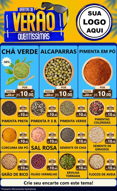 Modelo de Encarte para Encarte Grande com o tema Ofertas de Verão Quentíssimas para Produtos Naturais