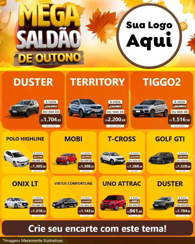 Modelo de Rede Social para Feed Instagram com o tema Mega Saldão de Outono para Concessionaria de Carros