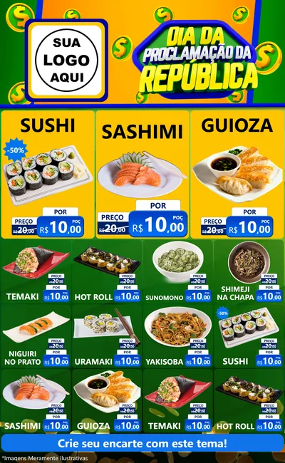 Modelo de Encarte para Encarte Grande com o tema Dia Da Proclamação da República para Comida japonesa