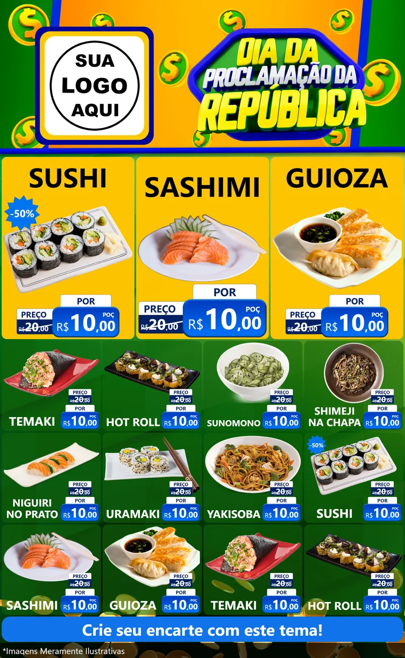 Modelo de Encarte para Encarte Grande com o tema Dia Da Proclamação da República para Comida japonesa