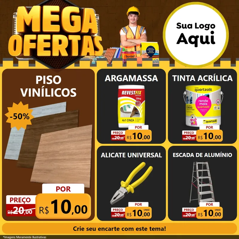 Modelo de Rede Social para Feed Facebook com o tema Mega Ofertas para Material para Construção