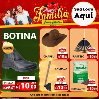 Modelo de Rede Social para Feed Facebook com o tema Alegria em Família Super Ofertas - Natal para Agropecuária
