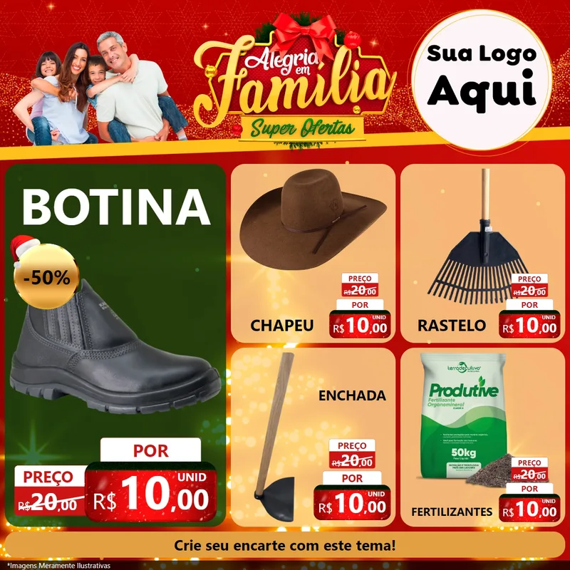 Modelo de Rede Social para Feed Facebook com o tema Alegria em Família Super Ofertas - Natal para Agropecuária