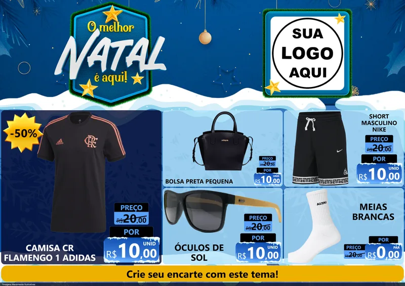 Modelo de Encarte para Encarte A4 Horizontal com o tema O Melhor Natal É Aqui! para Roupas e acessórios
