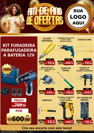 Modelo de Encarte para Encarte A4 Vertical com o tema Fim de Ano de Ofertas para Maquinas e Ferramentas