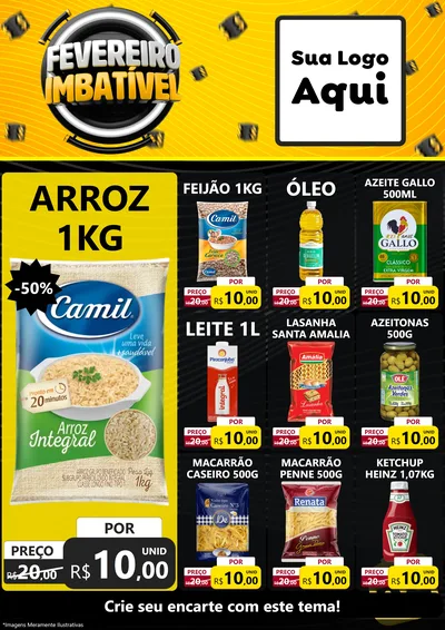 Modelo de Encarte para Encarte A4 Vertical com o tema Fevereiro Imbatível para Supermercado
