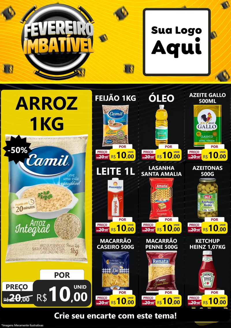 Modelo de Encarte para Encarte A4 Vertical com o tema Fevereiro Imbatível para Supermercado