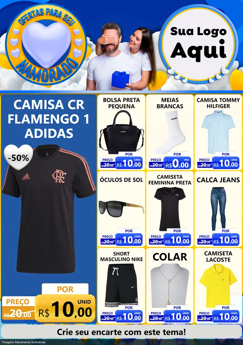 Modelo de Encarte para Encarte A4 Vertical com o tema Ofertas Para Seu Namorado para Roupas e acessórios