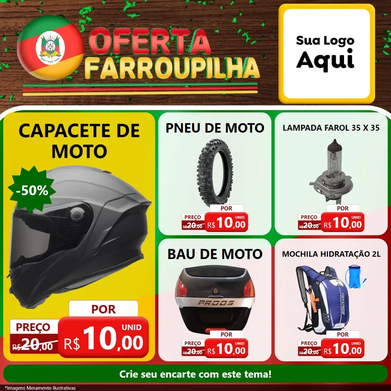 Modelo de Rede Social para Feed Facebook com o tema Oferta Farroupilha para Moto peças