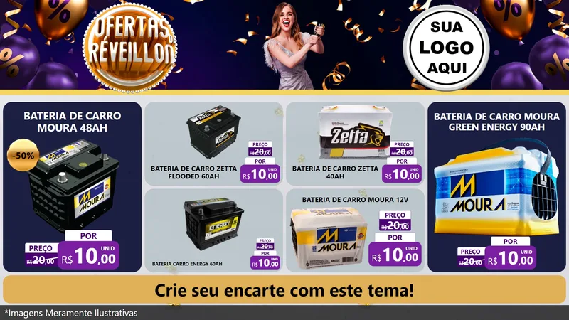 Modelo de TV para TV Horizontal com o tema Ofertas de Réveillon para Baterias Elétricas