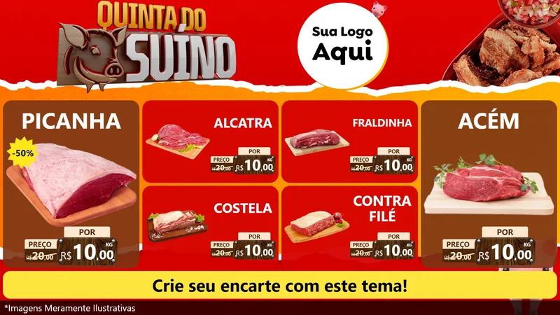 Modelo de TV para TV Horizontal com o tema Quinta do Suíno para Açougue