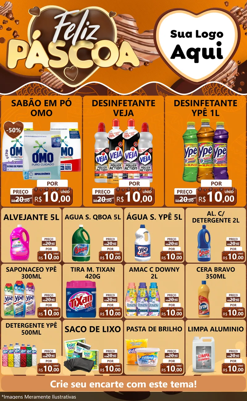 Modelo de Encarte para Encarte Grande com o tema Feliz Páscoa para Produtos de Limpeza