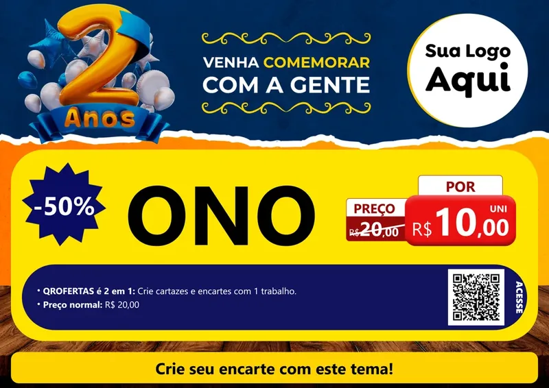 Modelo de Cartaz para Cartaz A4 Horizontal com o tema Aniversário de 2 anos para Óticas