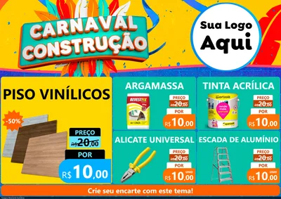 Modelo de Encarte para Encarte A4 Horizontal com o tema Carnaval Construção para Material para Construção