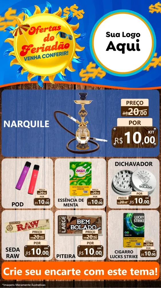 Modelo de Rede Social para Stories com o tema Ofertas do Feriadão para Tabacaria