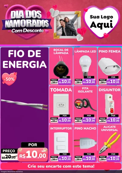 Modelo de Encarte para Encarte A4 Vertical com o tema Dia Dos Namorados Com Desconto para Materiais Elétricos