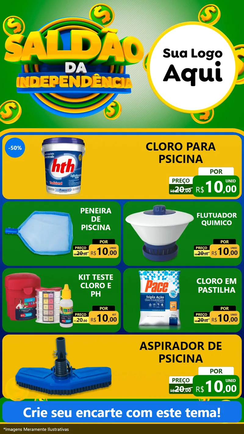 Modelo de TV para TV Vertical com o tema Saldão da Indepêndencia para Produtos para Piscina
