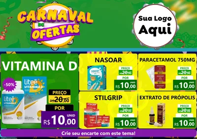 Modelo de Encarte para Encarte A4 Horizontal com o tema Carnaval de Ofertas para Farmácia