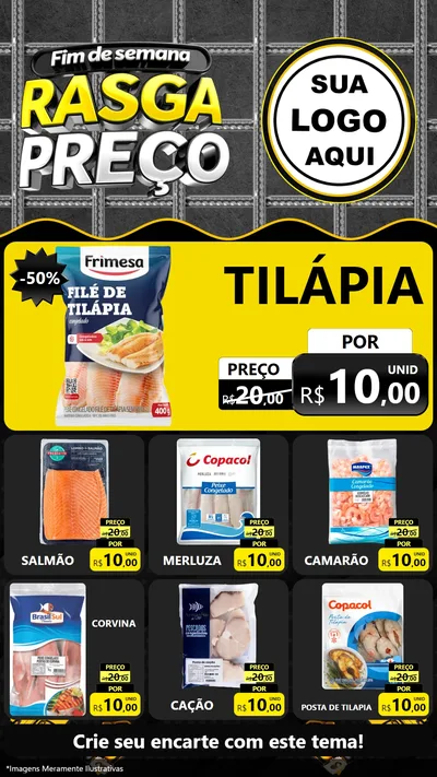 Modelo de Rede Social para Stories com o tema Fim de Semana Rasga Preço para Peixaria