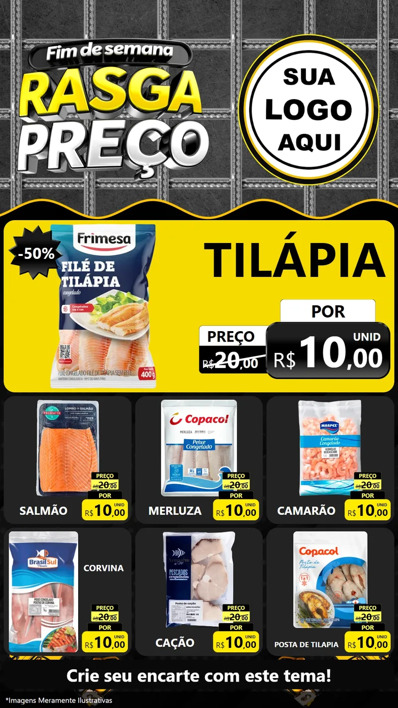 Modelo de Rede Social para Stories com o tema Fim de Semana Rasga Preço para Peixaria