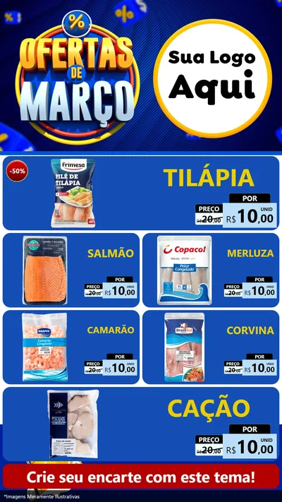 Modelo de TV para TV Vertical com o tema Ofertas de Março para Peixaria
