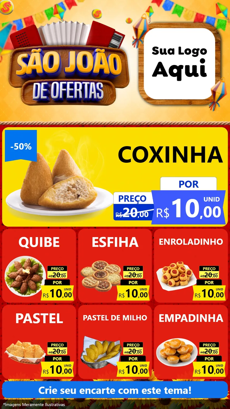 Modelo de Rede Social para Stories com o tema São João de Ofertas para Salgadaria
