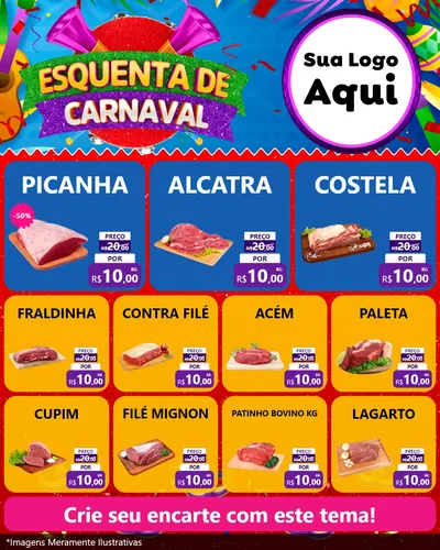 Modelo de Rede Social para Feed Instagram com o tema Esquenta de Carnaval para Açougue