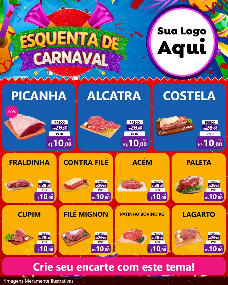 Modelo de Rede Social para Feed Instagram com o tema Esquenta de Carnaval para Açougue