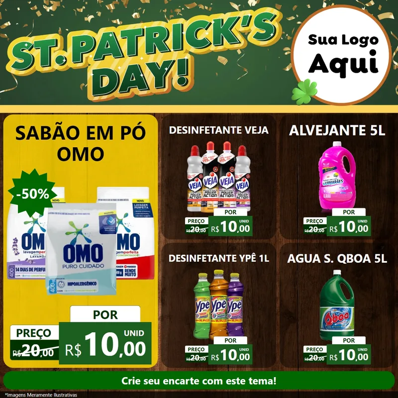Modelo de Rede Social para Feed Facebook com o tema St Patriks Day para Produtos de Limpeza