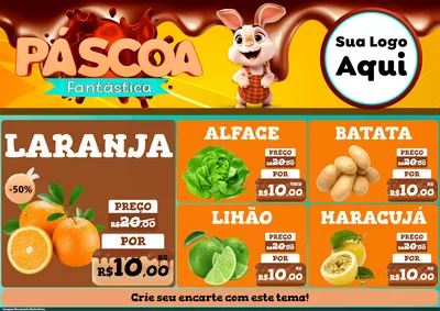 Modelo de Encarte para Encarte A4 Horizontal com o tema Páscoa Fantástica para Hortifrúti