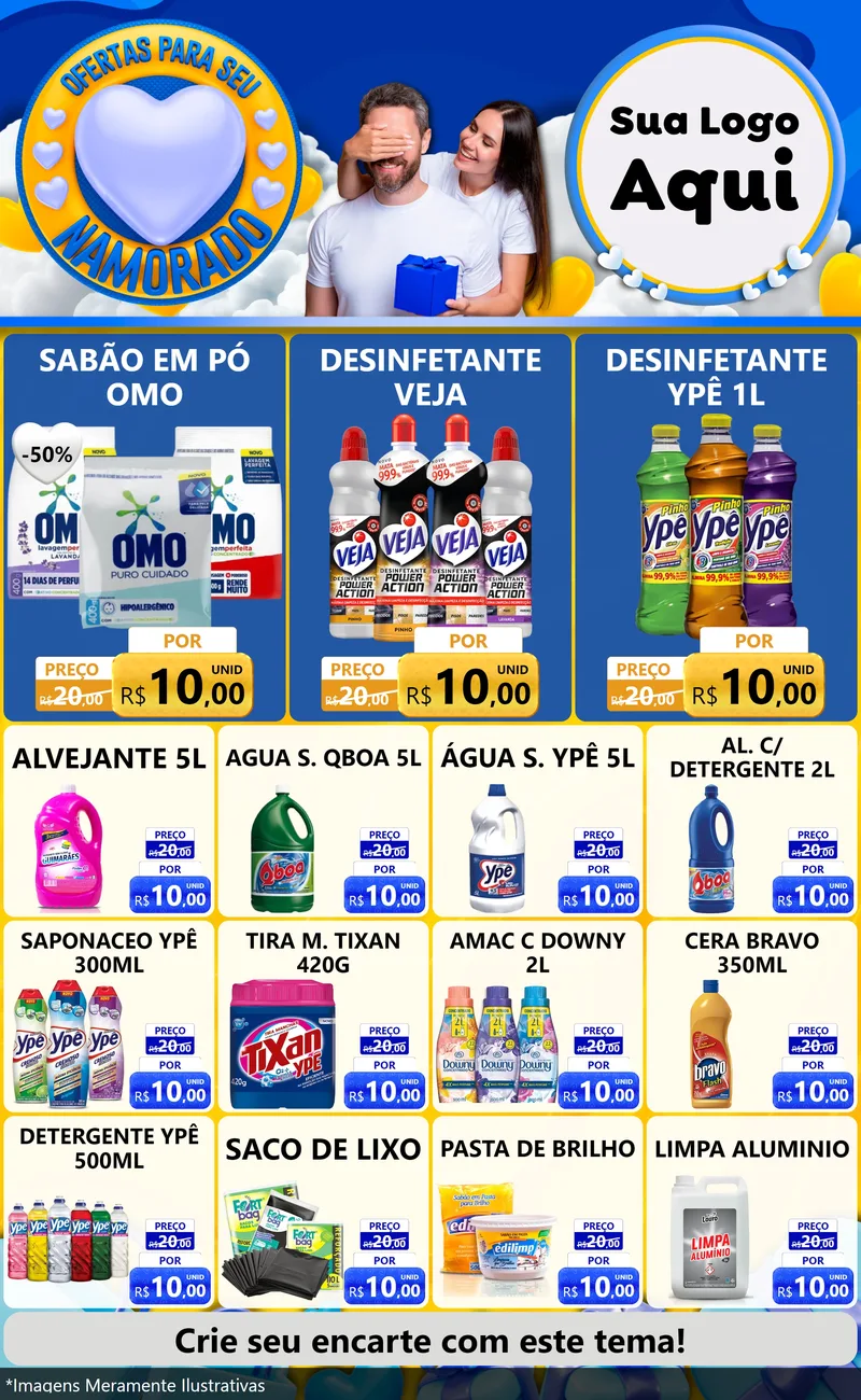 Modelo de Encarte para Encarte Grande com o tema Ofertas Para Seu Namorado para Produtos de Limpeza