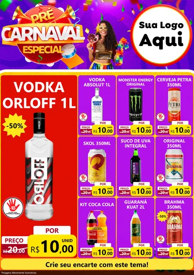Modelo de Encarte para Encarte A4 Vertical com o tema Pré-Carnaval Especial para Distribuidora de bebidas
