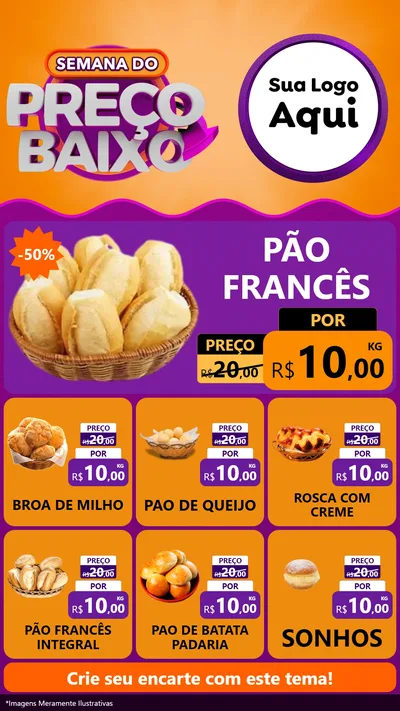 Modelo de Rede Social para Stories com o tema Semana do Preço Baixo para Padaria