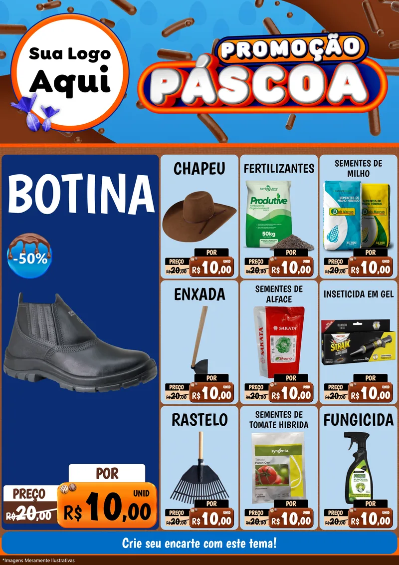 Modelo de Encarte para Encarte A4 Vertical com o tema Promoção Páscoa para Agropecuária