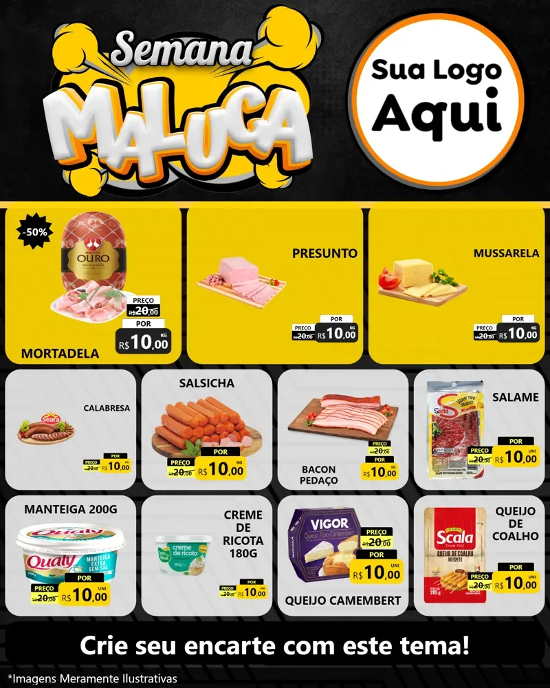 Modelo de Rede Social para Feed Instagram com o tema Semana Maluca para Frios e Laticínios