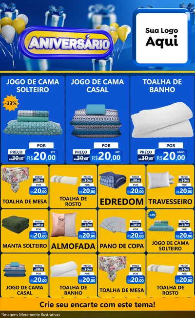 Modelo de Encarte para Encarte Grande com o tema Aniversário para Cama, Mesa e Banho