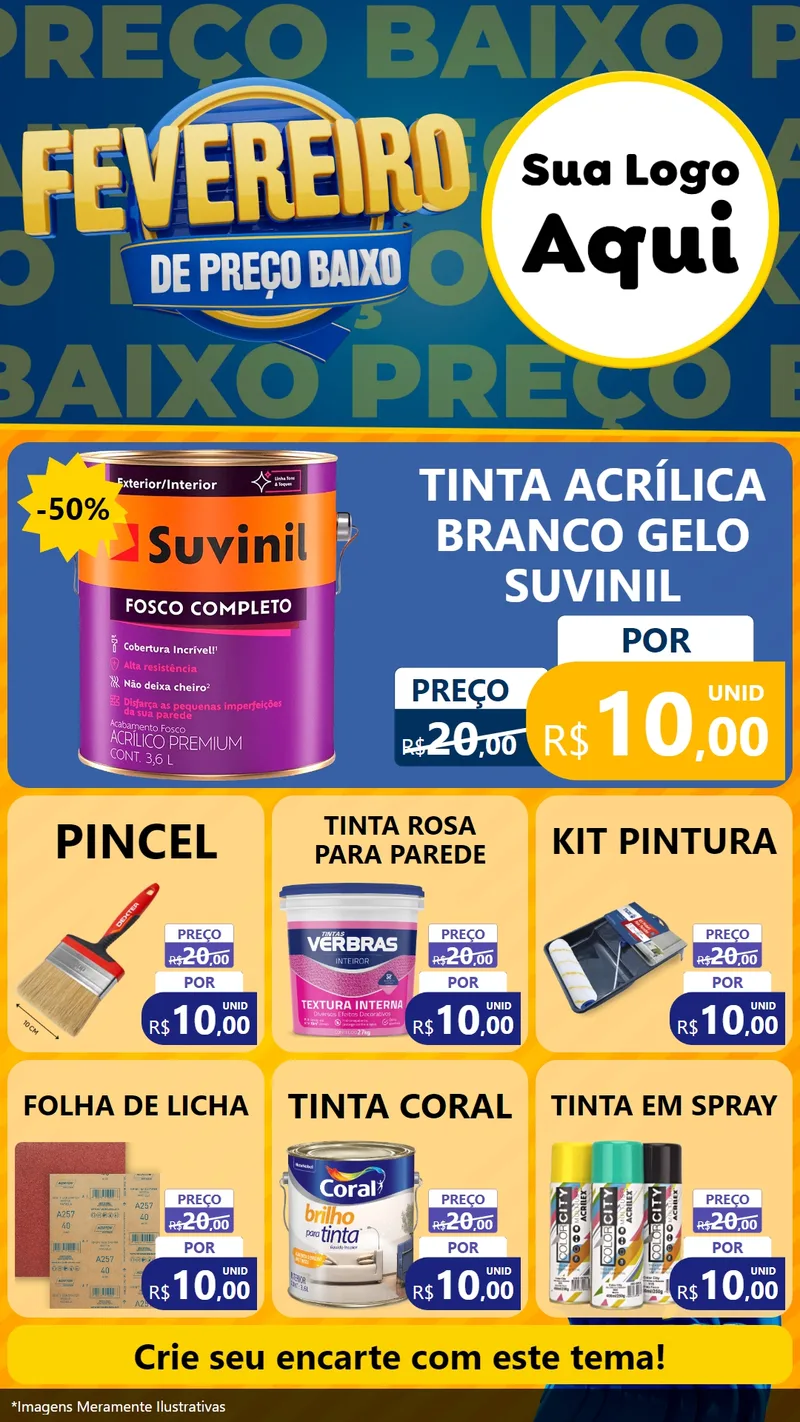 Modelo de Rede Social para Stories com o tema Fevereiro de Preço Baixo para Tintas e Ferramentas