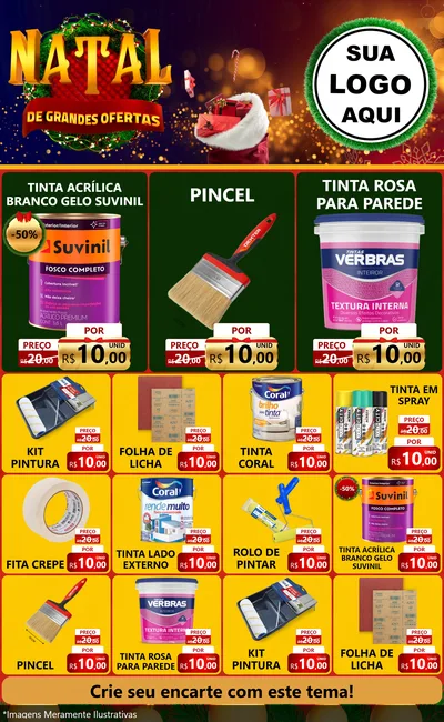 Modelo de Encarte para Encarte Grande com o tema Natal de Grandes Ofertas para Tintas e Ferramentas