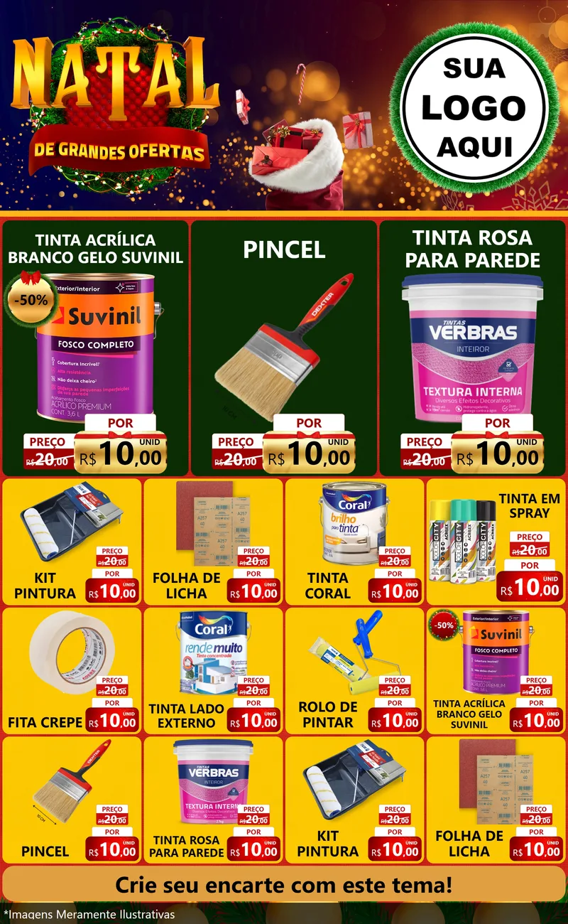 Modelo de Encarte para Encarte Grande com o tema Natal de Grandes Ofertas para Tintas e Ferramentas