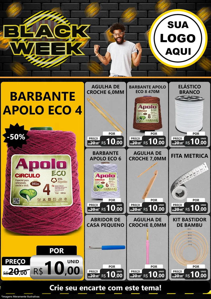 Modelo de Encarte para Encarte A4 Vertical com o tema Black Week para Armarinho e Aviamentos