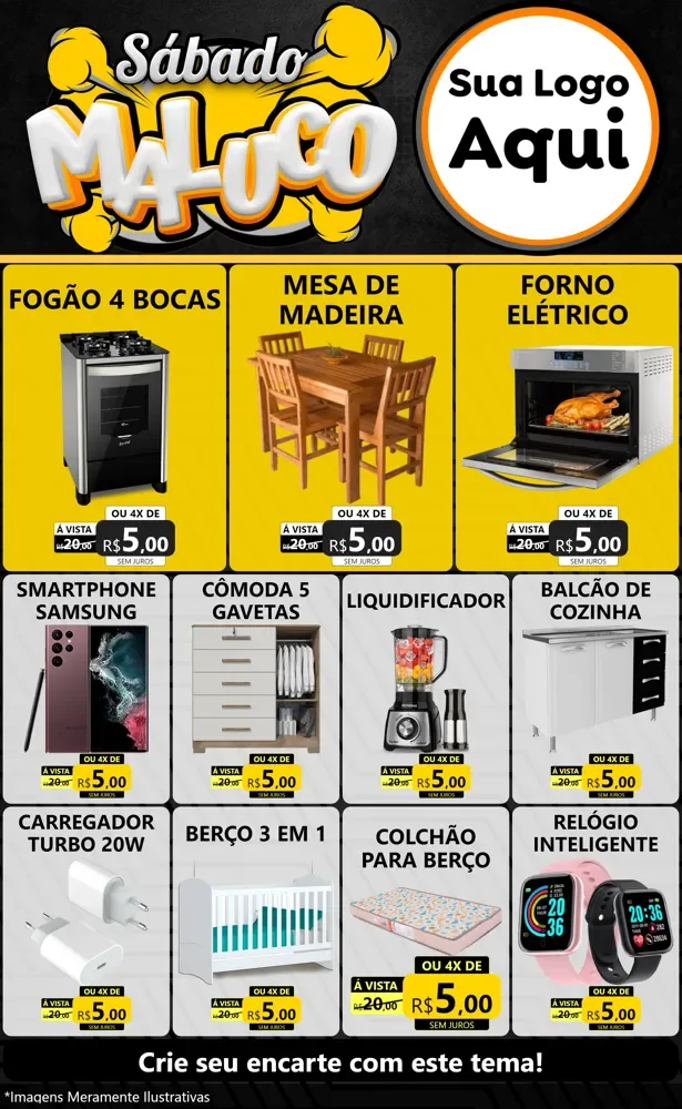 Modelo de Encarte para Encarte Grande com o tema Sábado Maluco para Móveis e Eletro