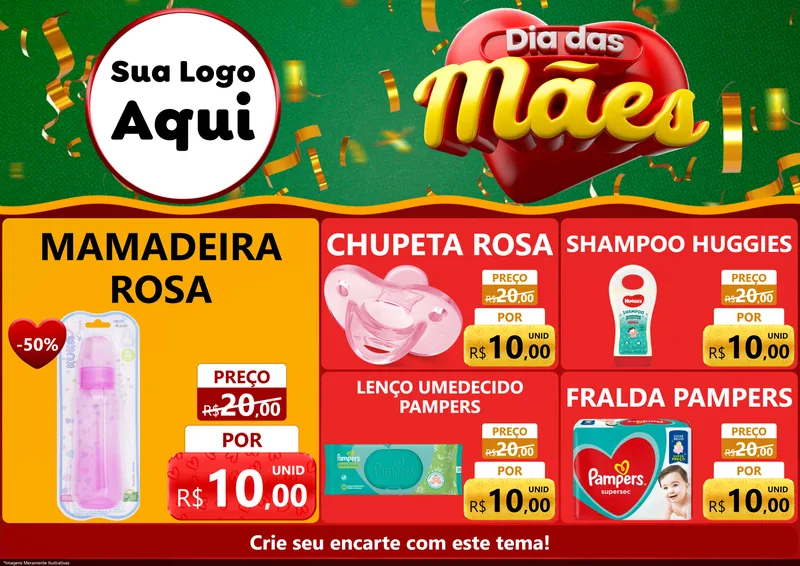 Modelo de Encarte para Encarte A4 Horizontal com o tema Dia das Mães para Bebês