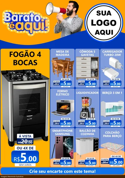 Modelo de Encarte para Encarte A4 Vertical com o tema Barato é aqui para Móveis e Eletro