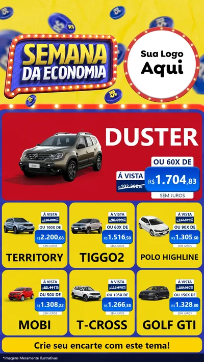 Modelo de Rede Social para Stories com o tema Semana da Economia para Concessionaria de Carros