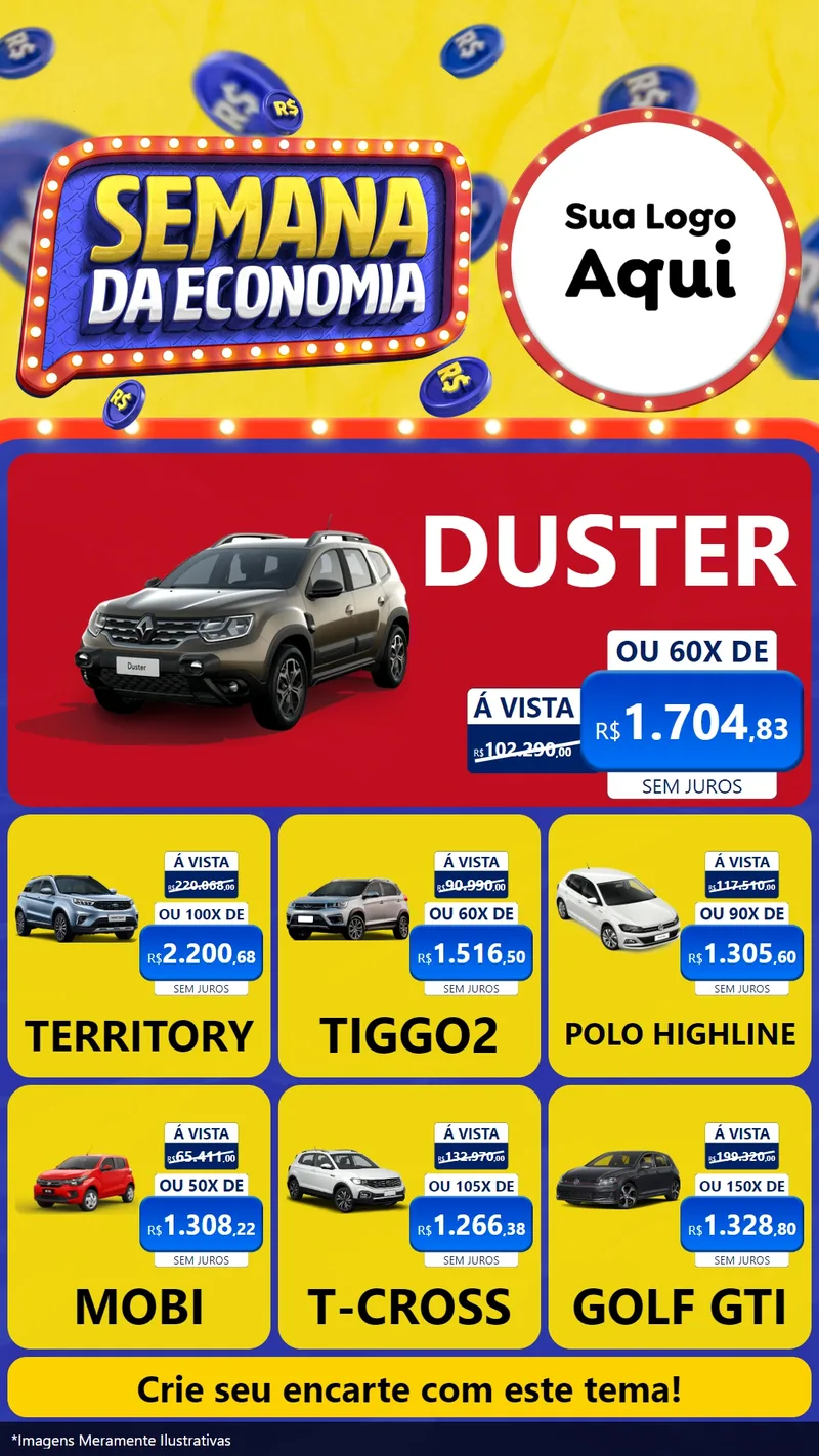 Modelo de Rede Social para Stories com o tema Semana da Economia para Concessionaria de Carros