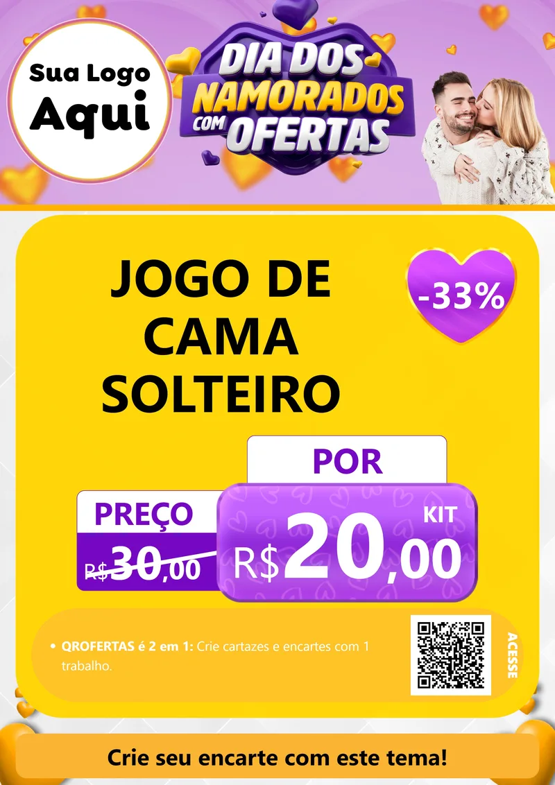 Modelo de Cartaz para Cartaz A4 Vertical com o tema Dia Dos Namorados Com Ofertas para Cama, Mesa e Banho